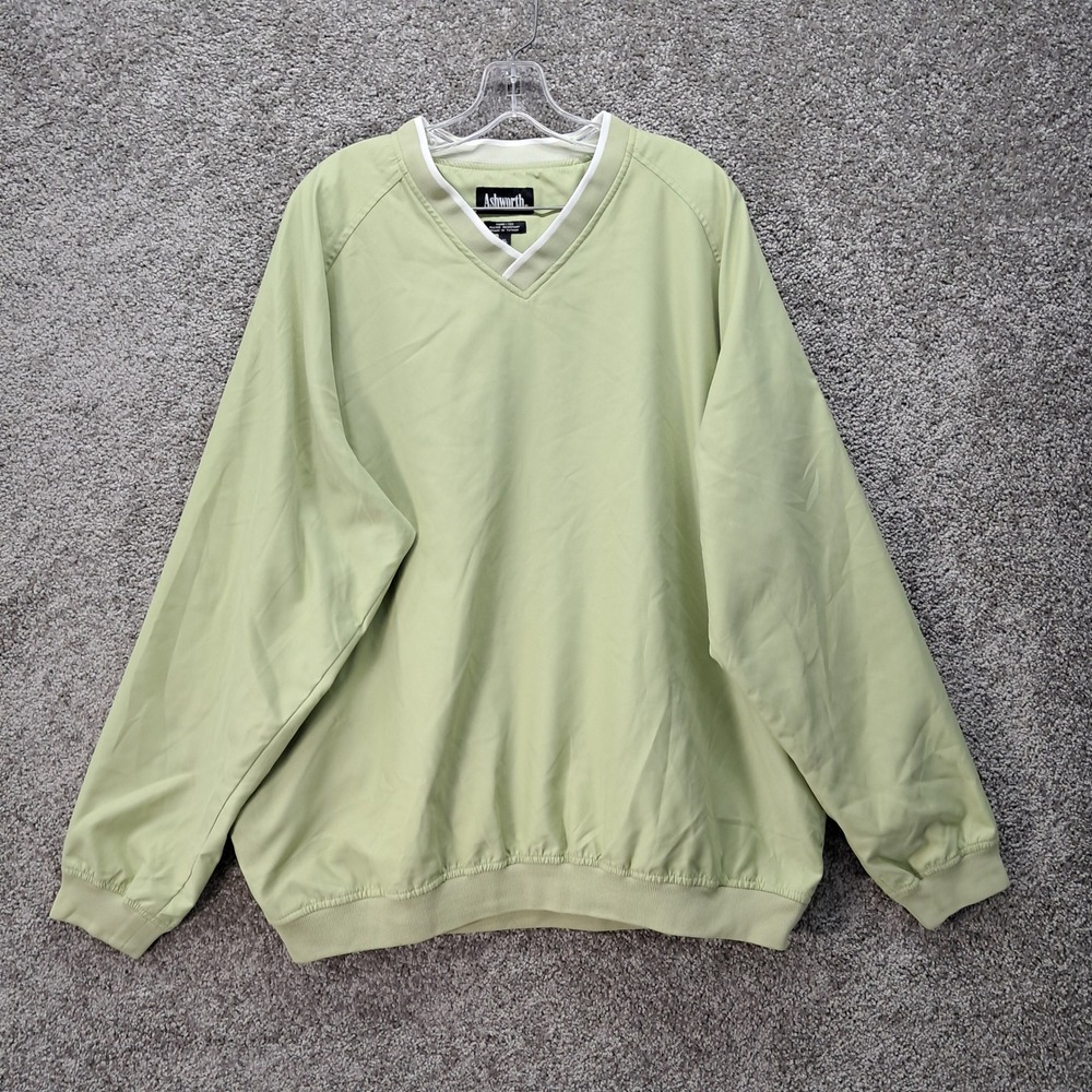 Ashworth Mens Nano-Tex Water Resistant Golf Windshirt XL Lime Green V-Neck